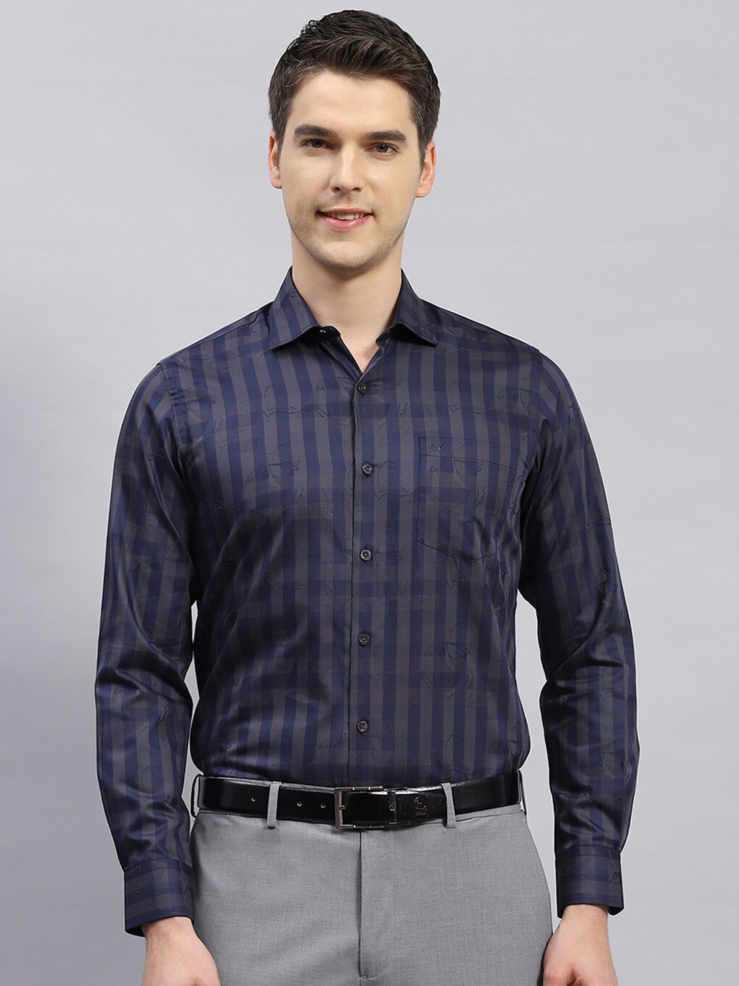 

Monte Carlo Comfort Opaque Checked Cotton Casual Shirt, Grey
