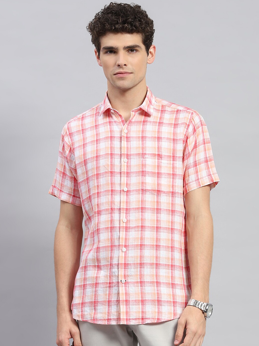 

Monte Carlo Comfort Spread Collar Opaque Checked Casual Shirt, Orange