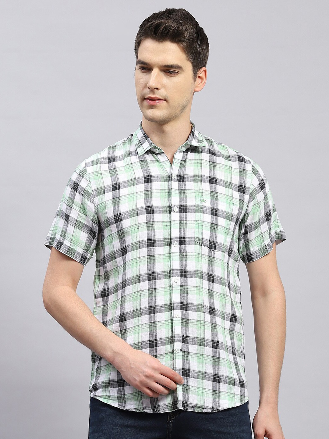 

Monte Carlo Comfort Tartan Checks Opaque Checked Casual Shirt, Green