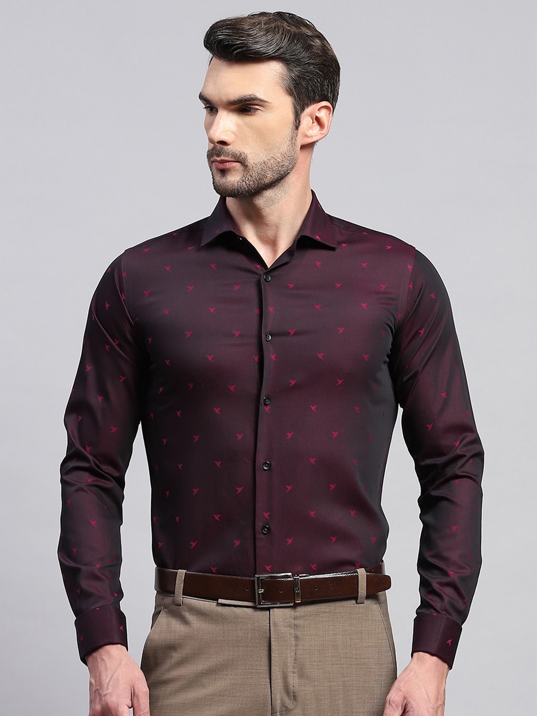 

Monte Carlo Comfort Opaque Printed Cotton Casual Shirt, Maroon