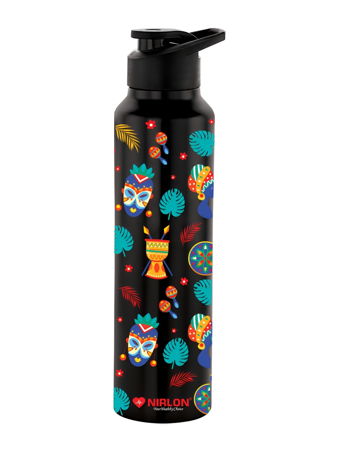 

NIRLON Black Printed Stainless Steel Water Bottle 1L