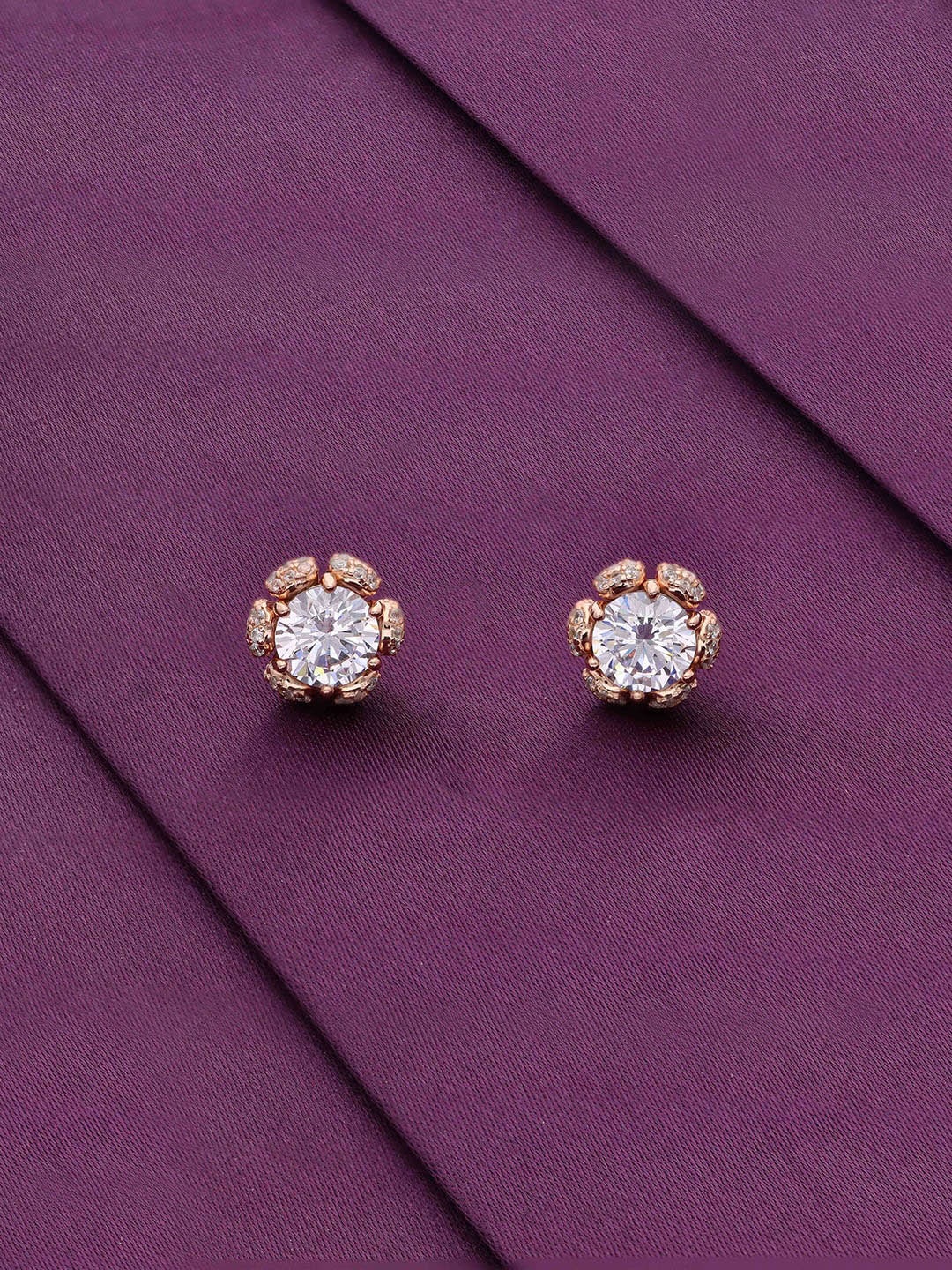 

KAI JEWEL 92.5 Sterling Silver Rhodium-Plated Cubic Zirconia Studded Floral Studs Earrings, Rose gold