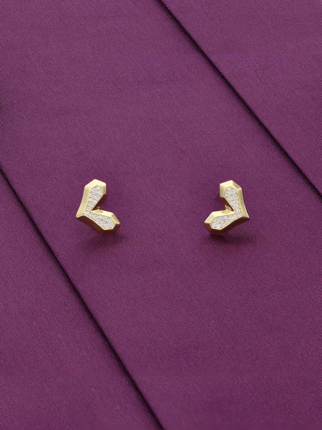 

KAI JEWEL Gold-Plated 92.5 Sterling Silver Heart Shaped Studs Earrings