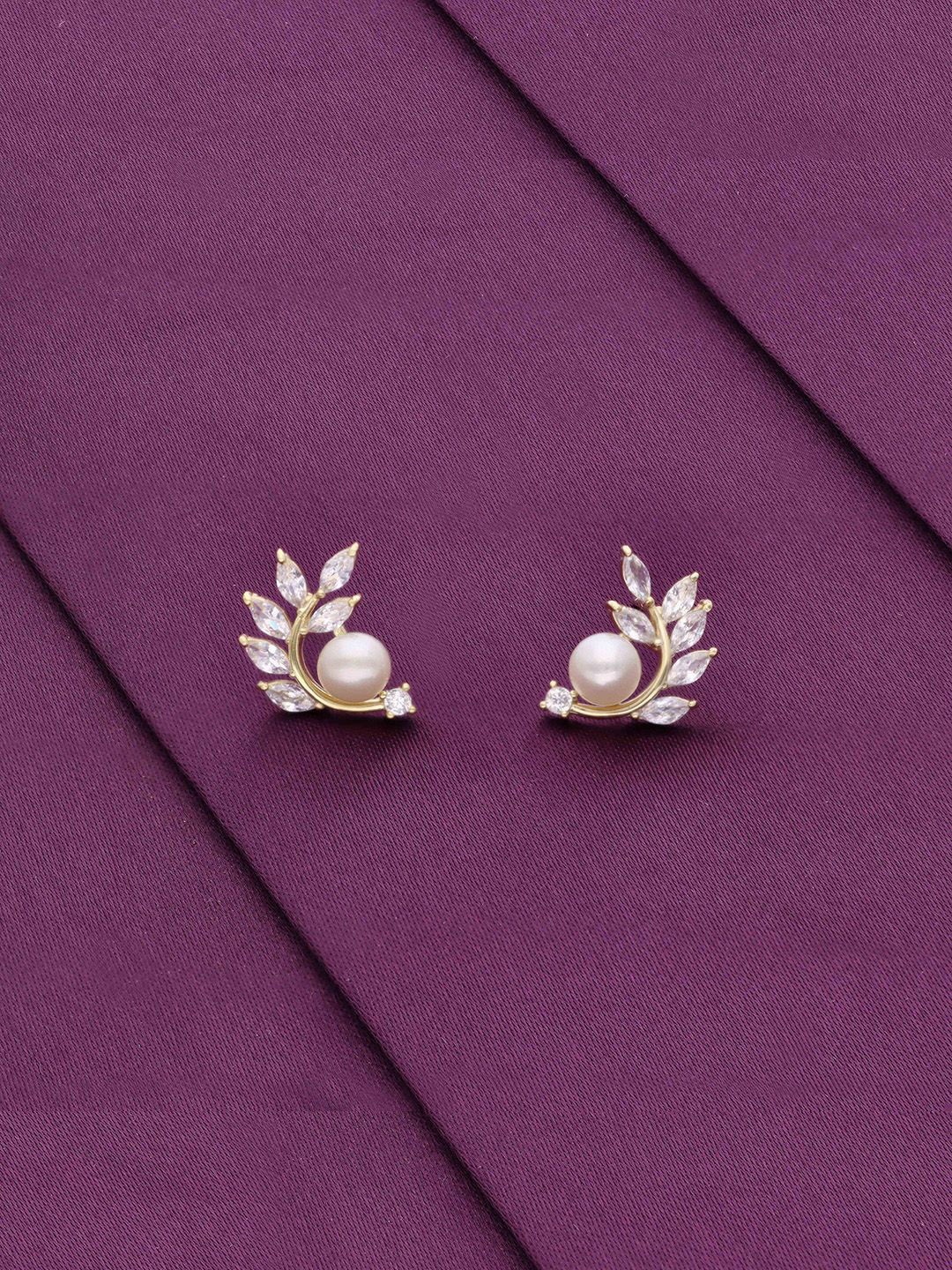 

KAI JEWEL Rhodium-Plated 92.5 Sterling Silver Leaf Shaped Studs Earrings, Gold