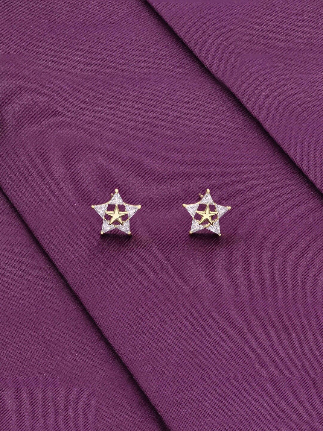 

KAI JEWEL Rhodium-Plated 92.5 Sterling Silver Star Shaped Studs Earrings, Gold