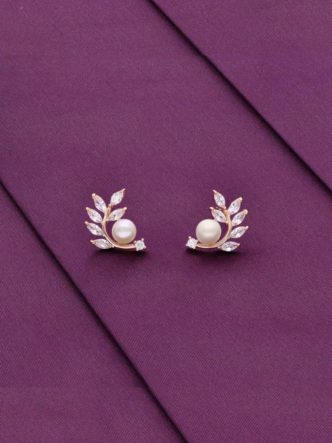 

KAI JEWEL Rhodium-Plated 92.5 Sterling Silver Leaf Shaped Studs Earrings, Rose gold