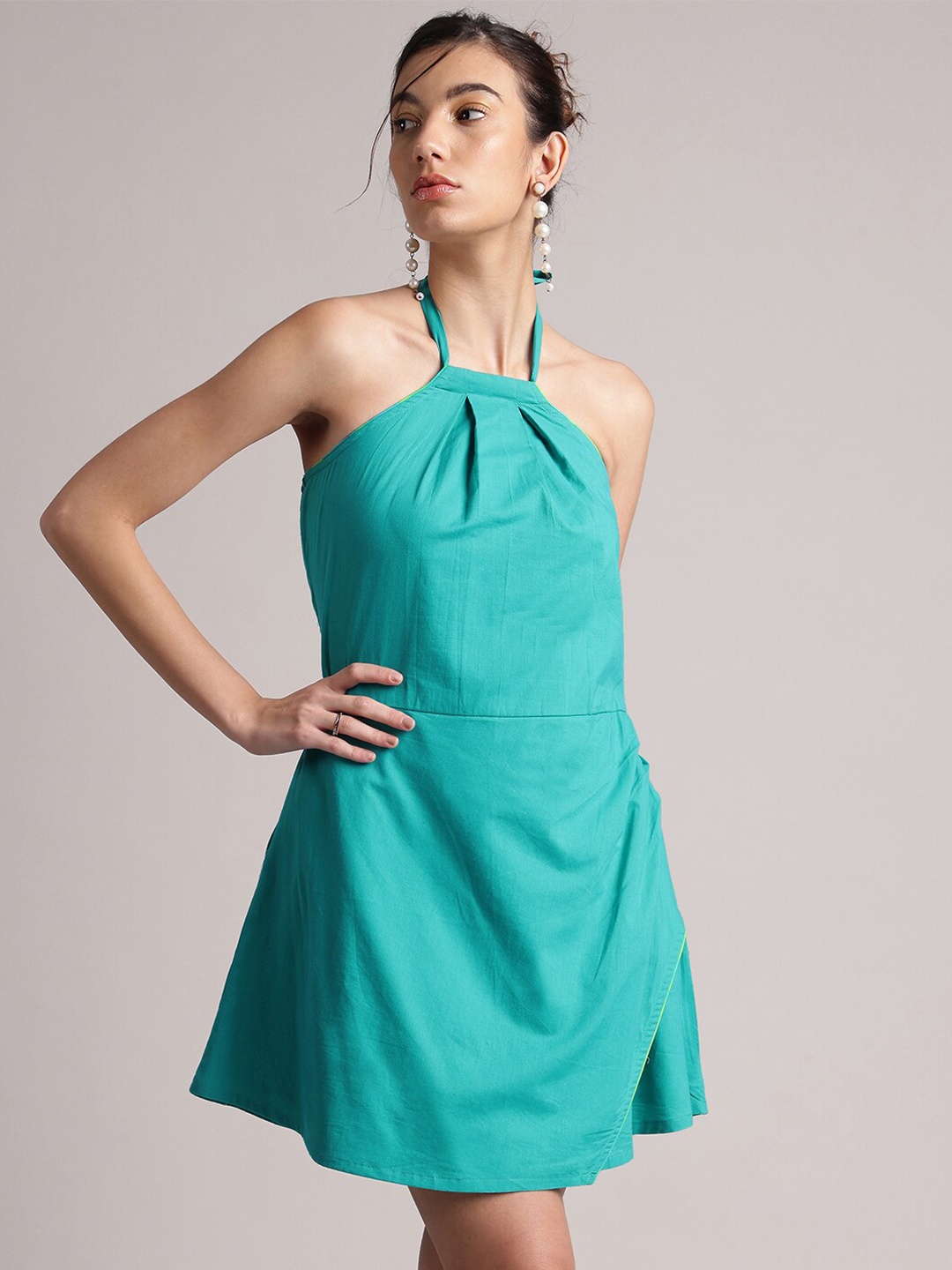 

Zaccai Women's Cotton Solid Halter Neck Tie-Up Wrap Dress, Blue