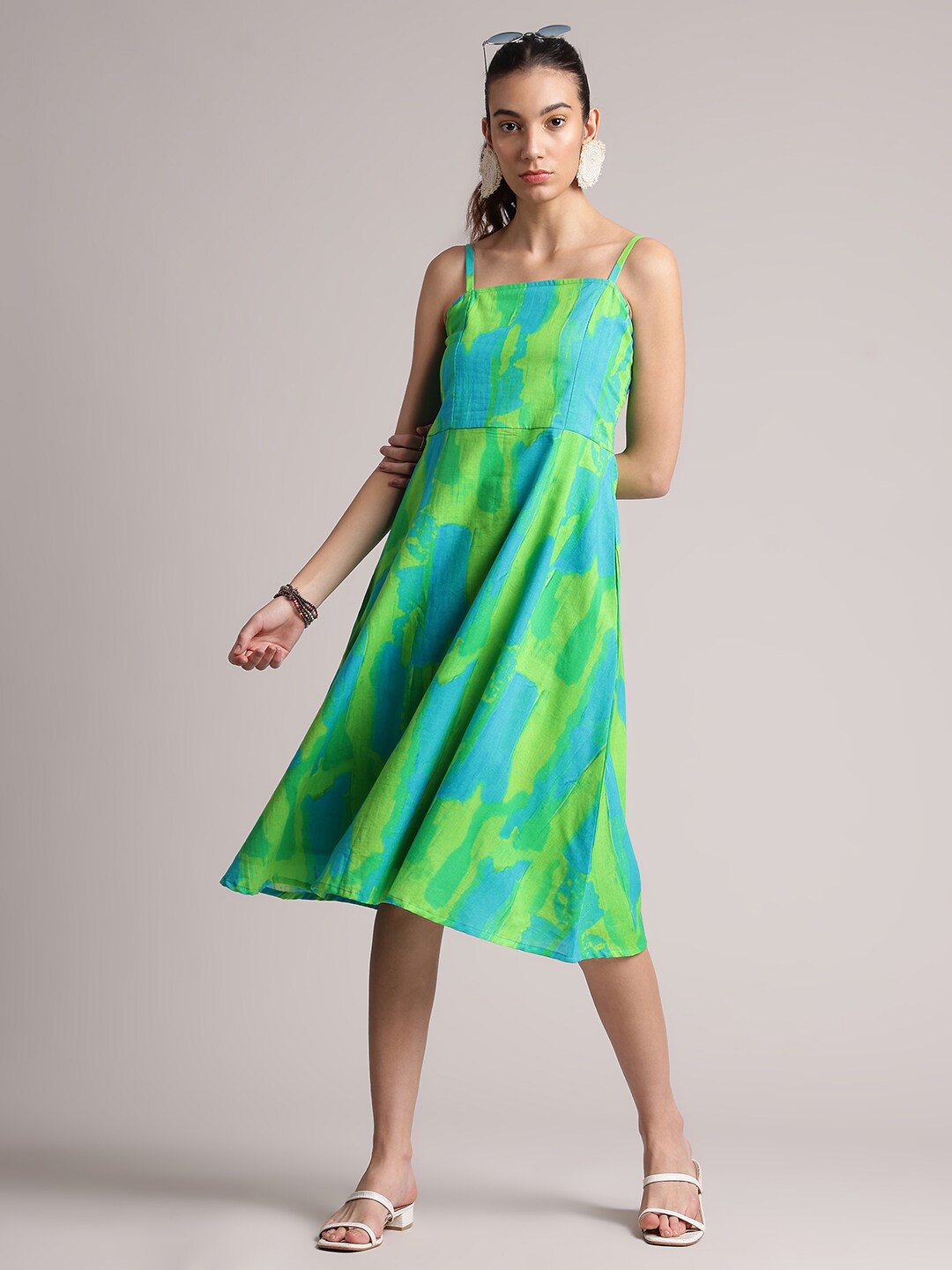 

Zaccai Women's Lime Green Cotton Abstract A-Line Dress