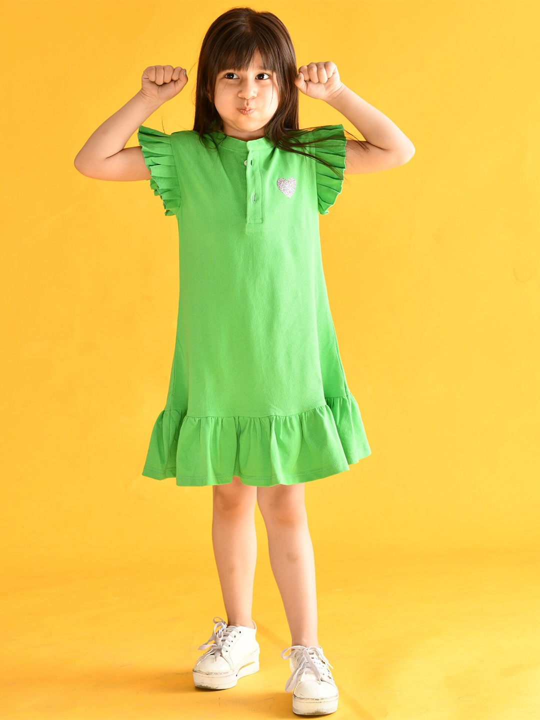 

Anthrilo Girls Flutter Sleeve Cotton Drop-Waist Dress, Green