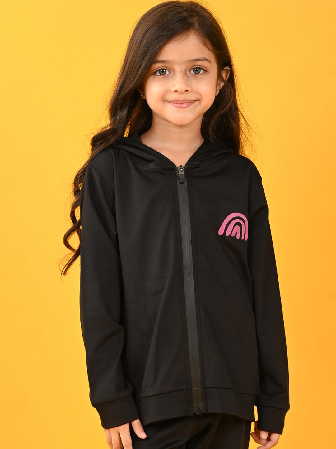 

Anthrilo Girls Front Open Hooded Sweatshirt, Black