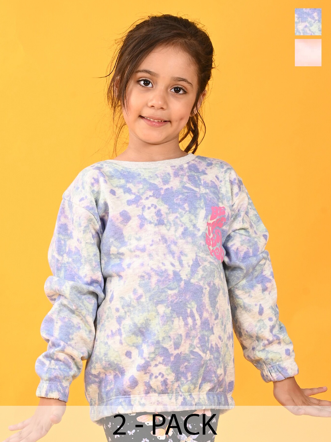 

Anthrilo Girls Pack Of 2 Abstract Printed Fleece Round Neck Pullover Sweatshirt, Off white