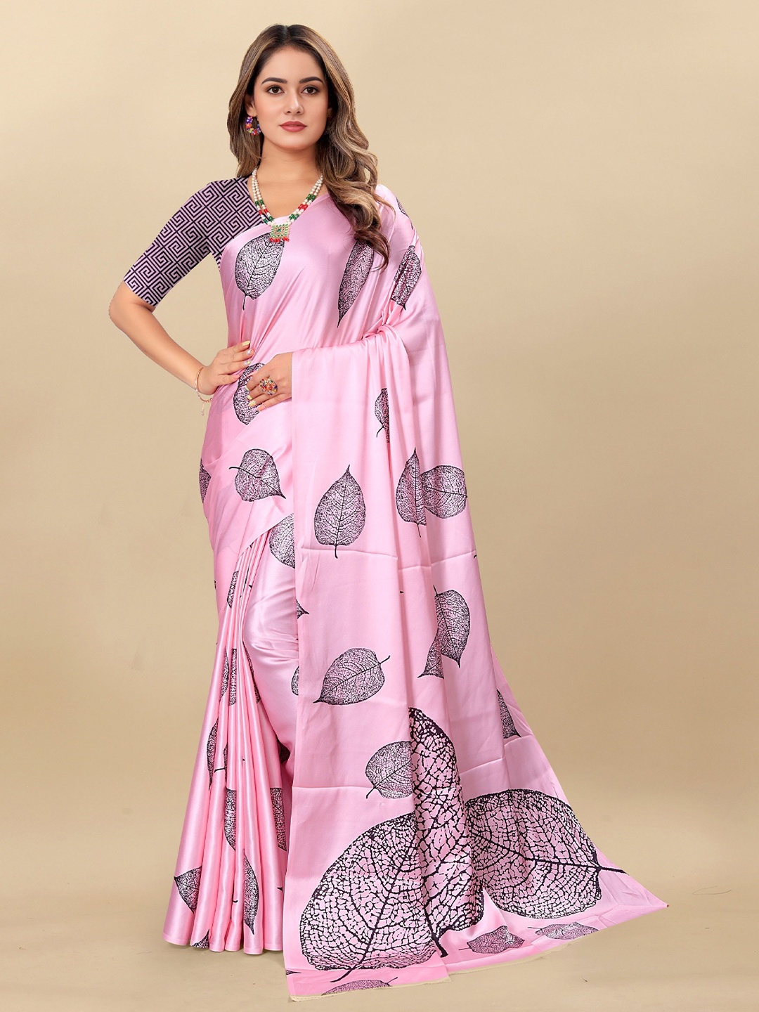 

KALINI Ethnic Motifs Satin Saree, Pink