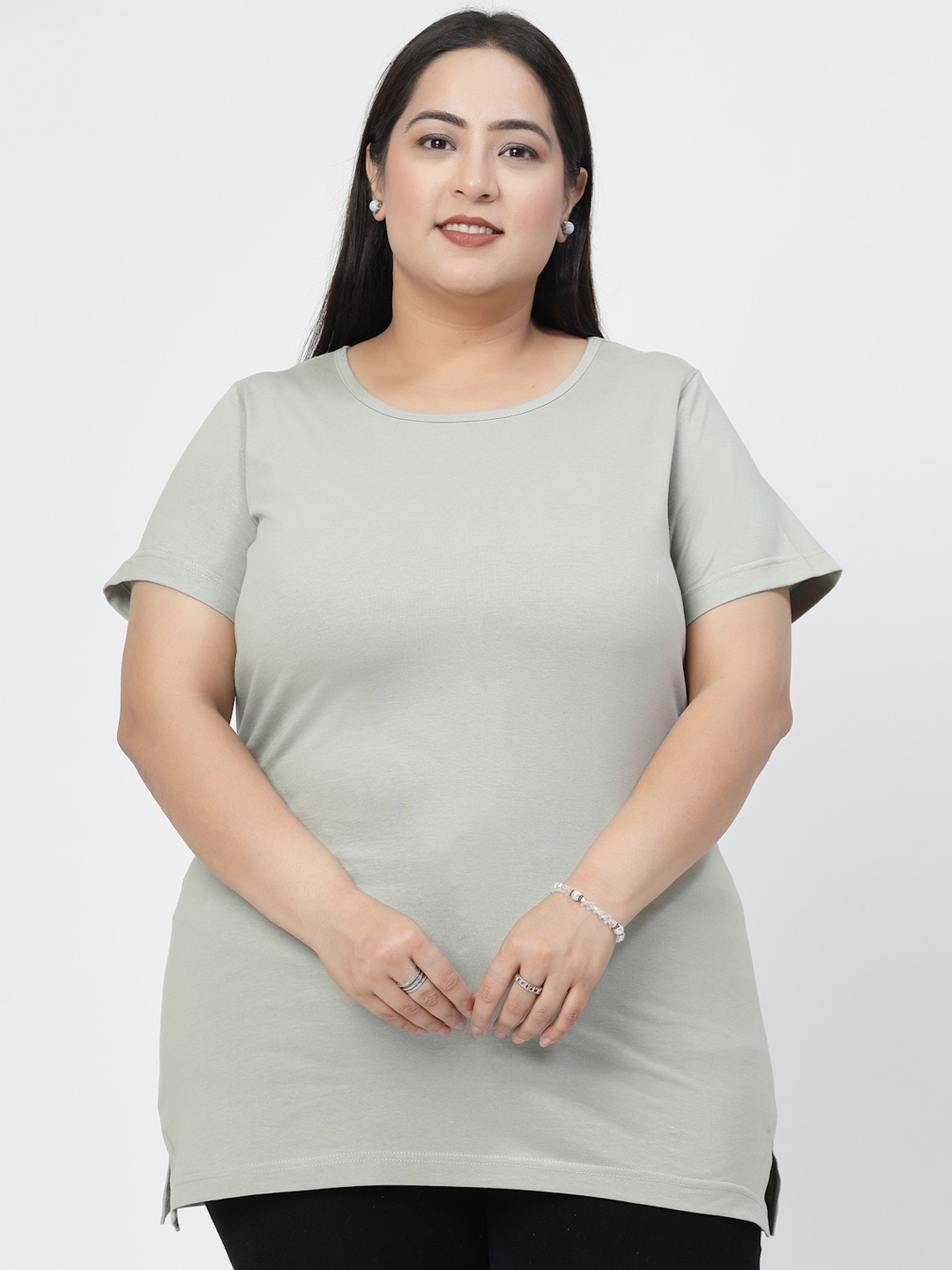 

plusS Plus Size Round Neck Short Sleeves Cotton T-shirt, Sea green