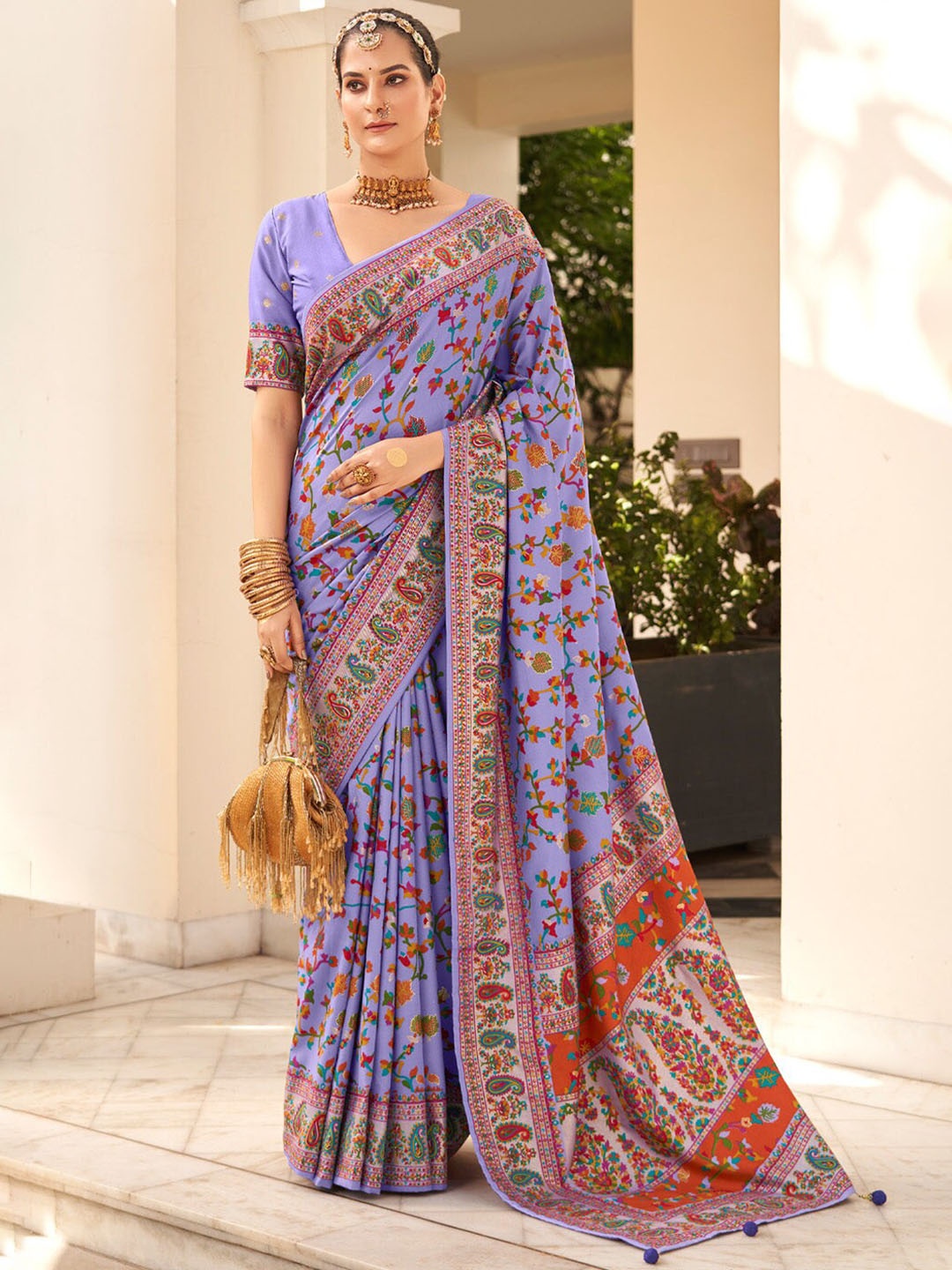 

MySilkLove Floral Zari Silk Blend BAGH Saree, Purple