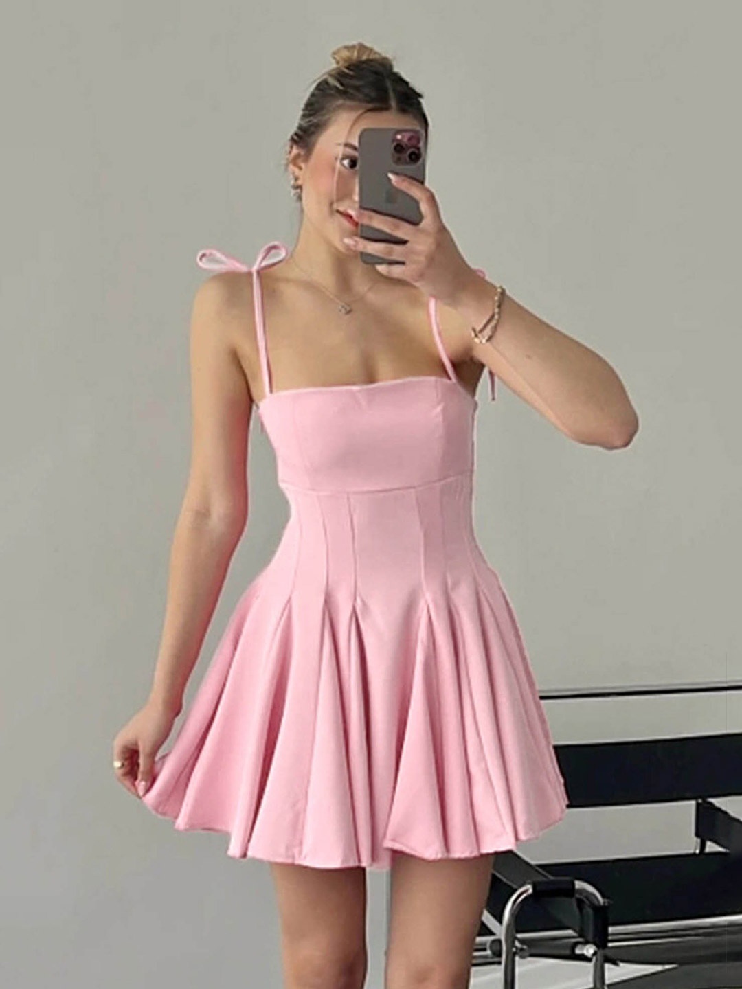 

LULU & SKY Shoulder Straps Fit & Flare Mini Dress, Pink