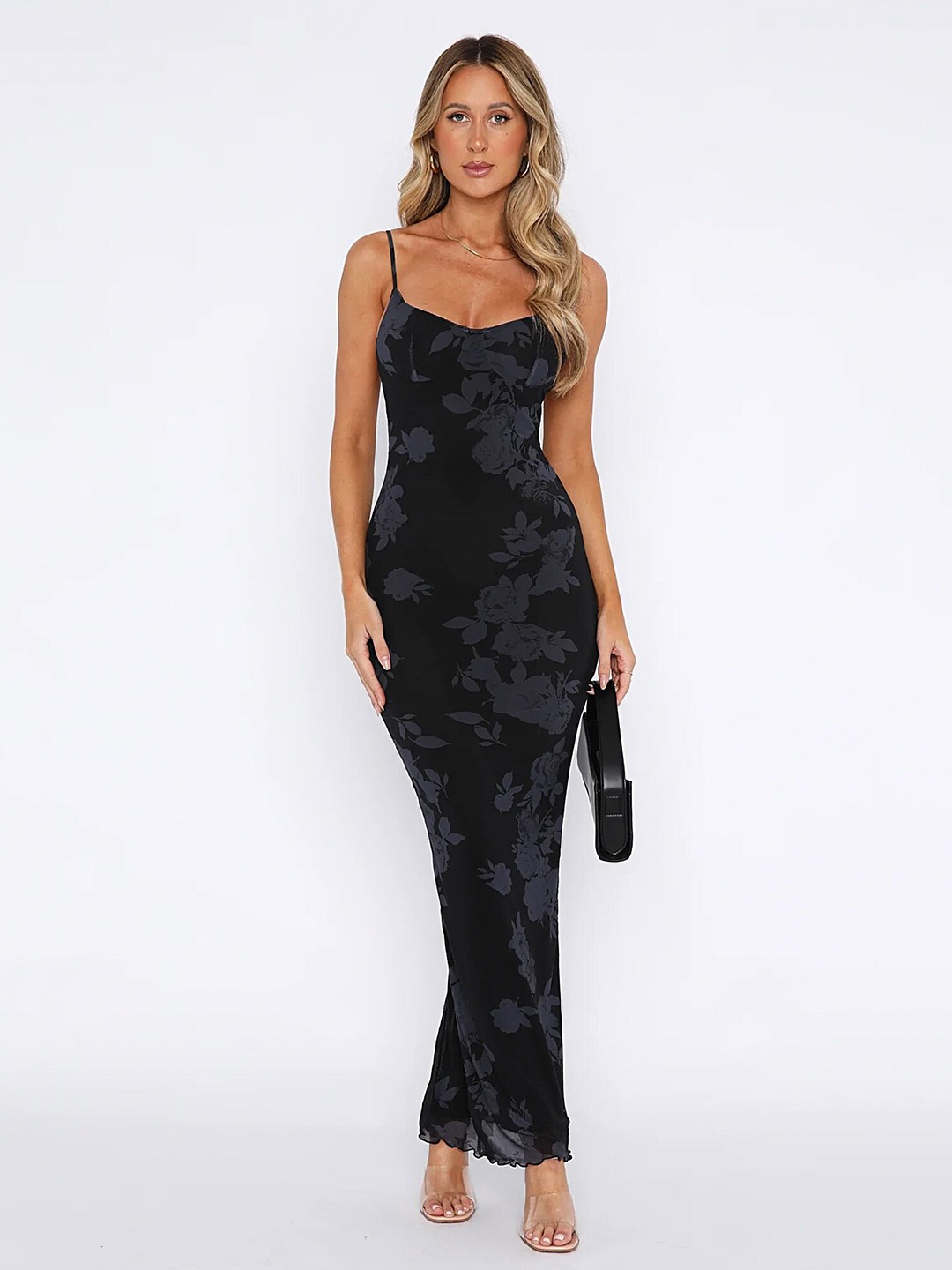 

LULU & SKY Floral Printed Sleeveless Maxi Dress, Black