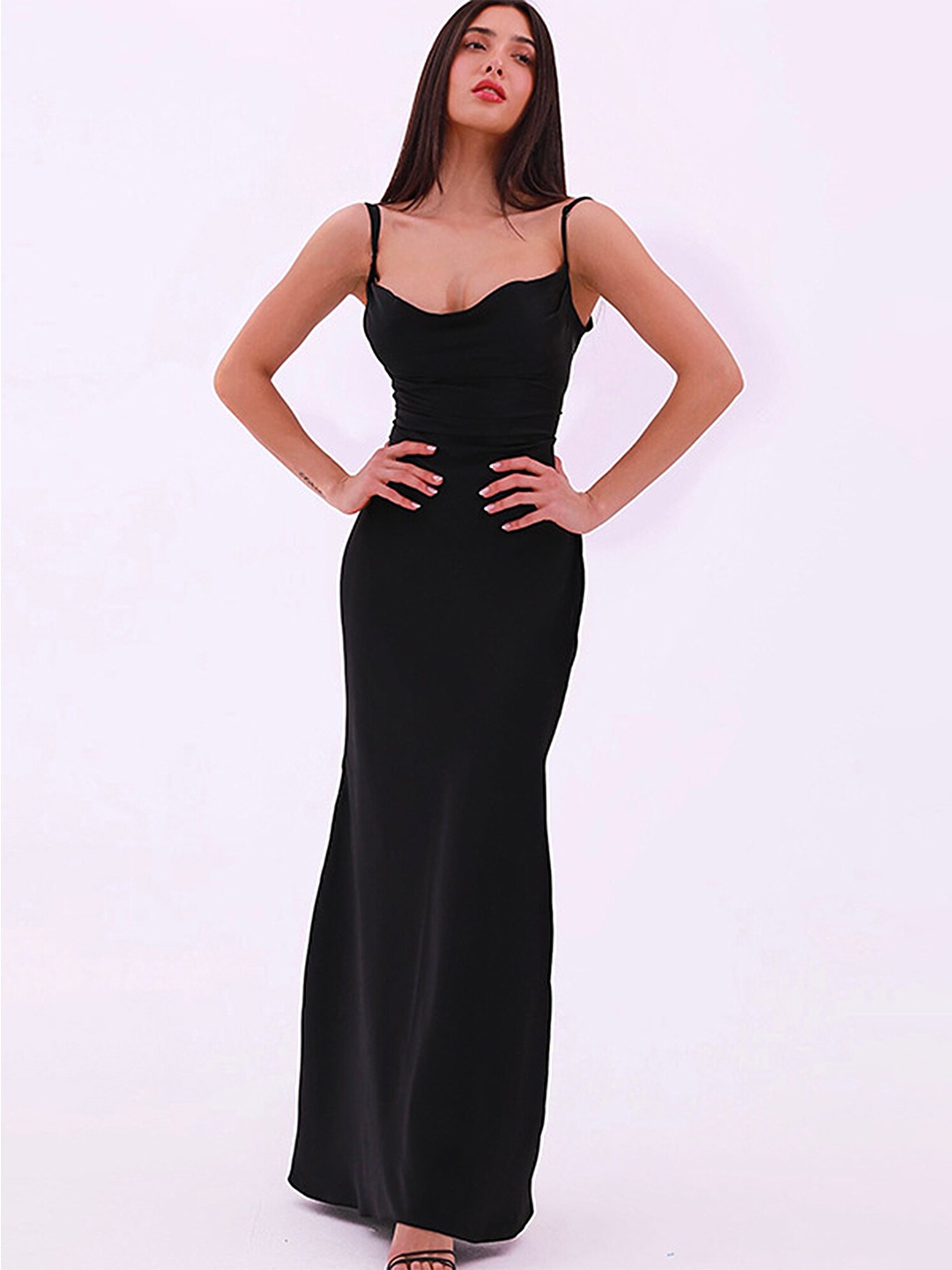 

LULU & SKY Shoulder Straps Sheath Midi Dress, Black