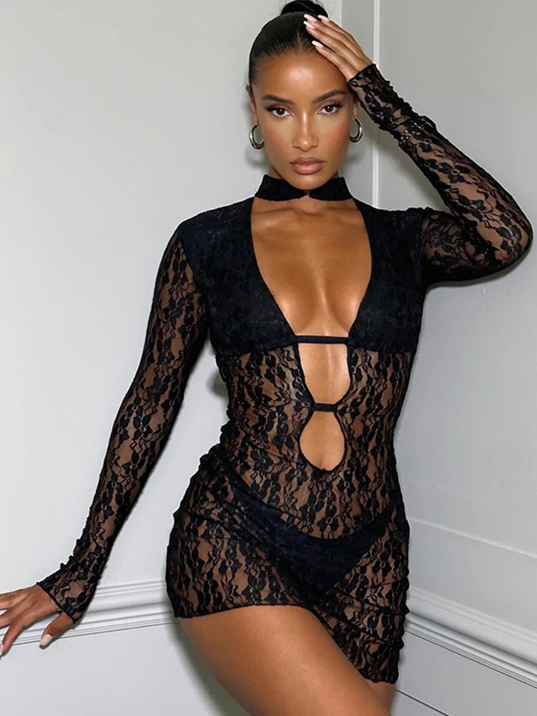 

LULU & SKY Self Design Bodycon Mini Dress, Black