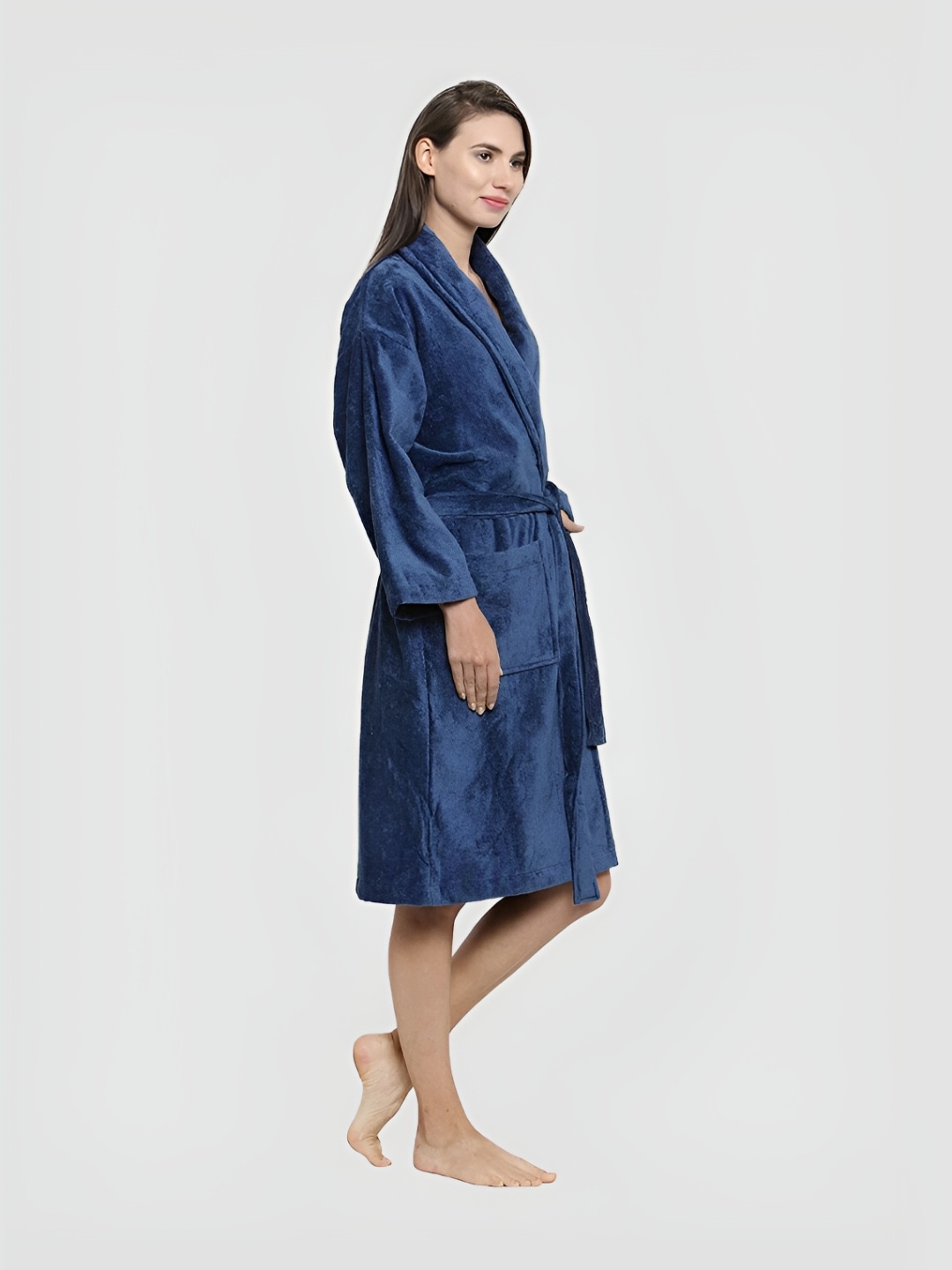 

MYTRIDENT Blue Shawl Collar Pure Cotton Bath Robe
