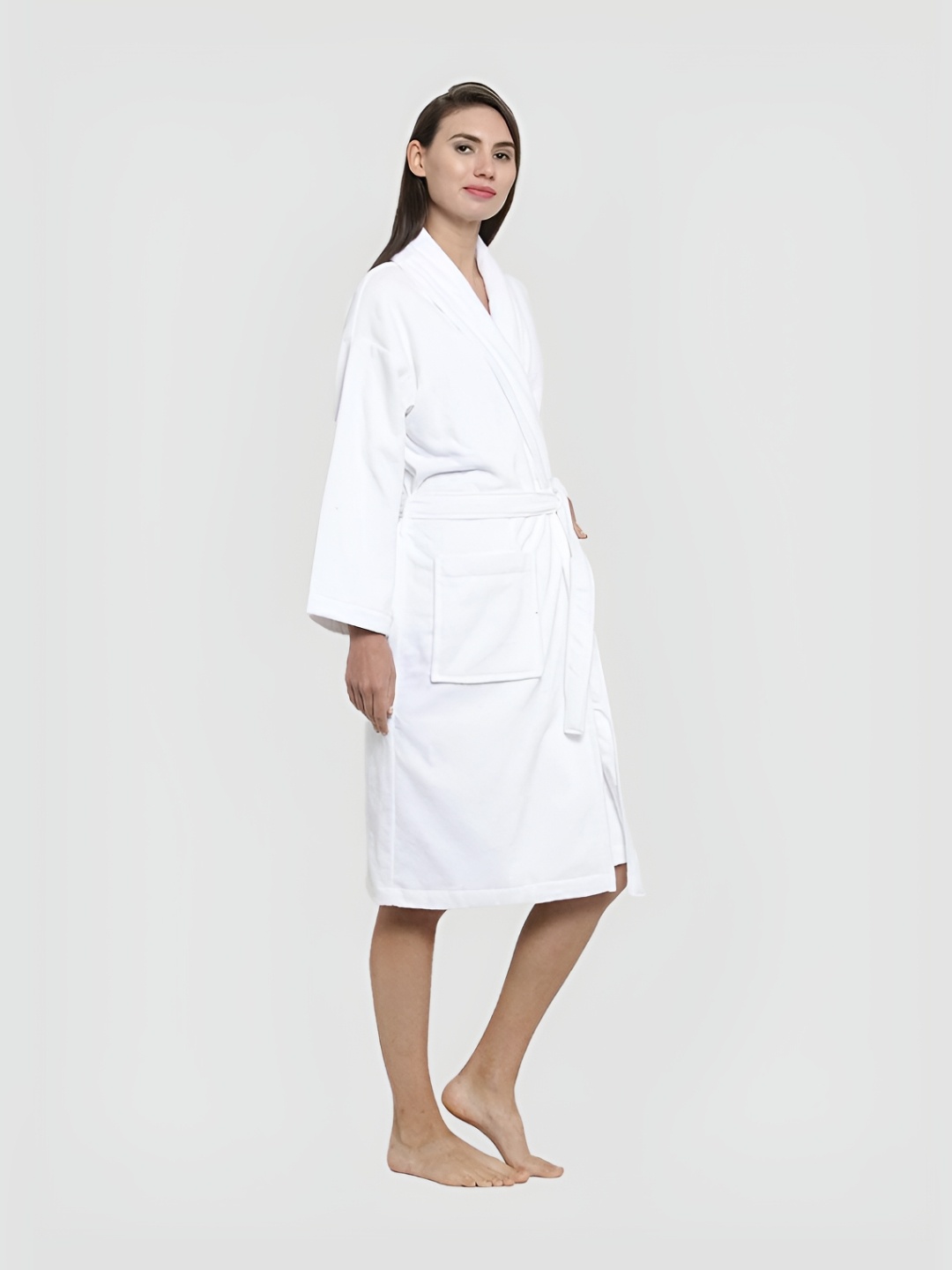 

MYTRIDENT White Shawl Collar Pure Cotton Bath Robe