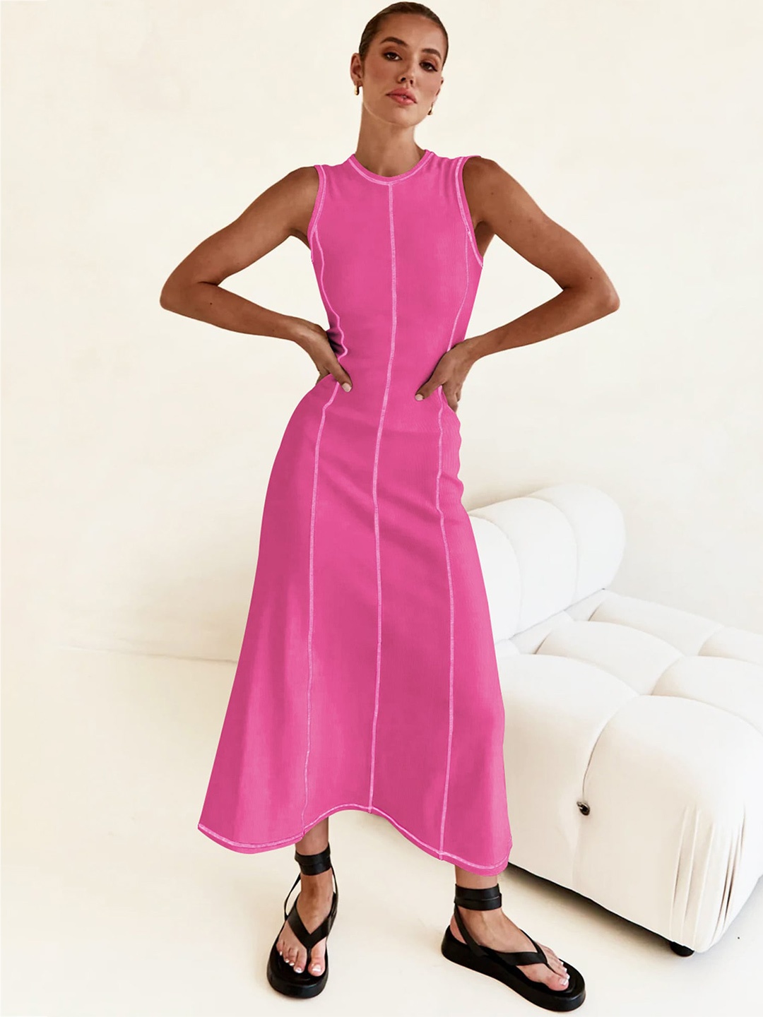 

LULU & SKY Round Neck Sleeveless Maxi Dress, Pink