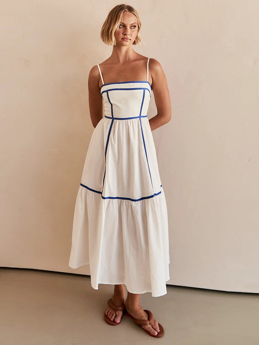 

LULU & SKY Shoulder Straps A-Line Midi Dress, White