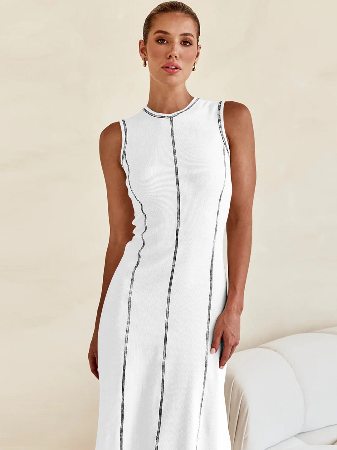 

LULU & SKY Ribbed A-Line Midi Dress, White