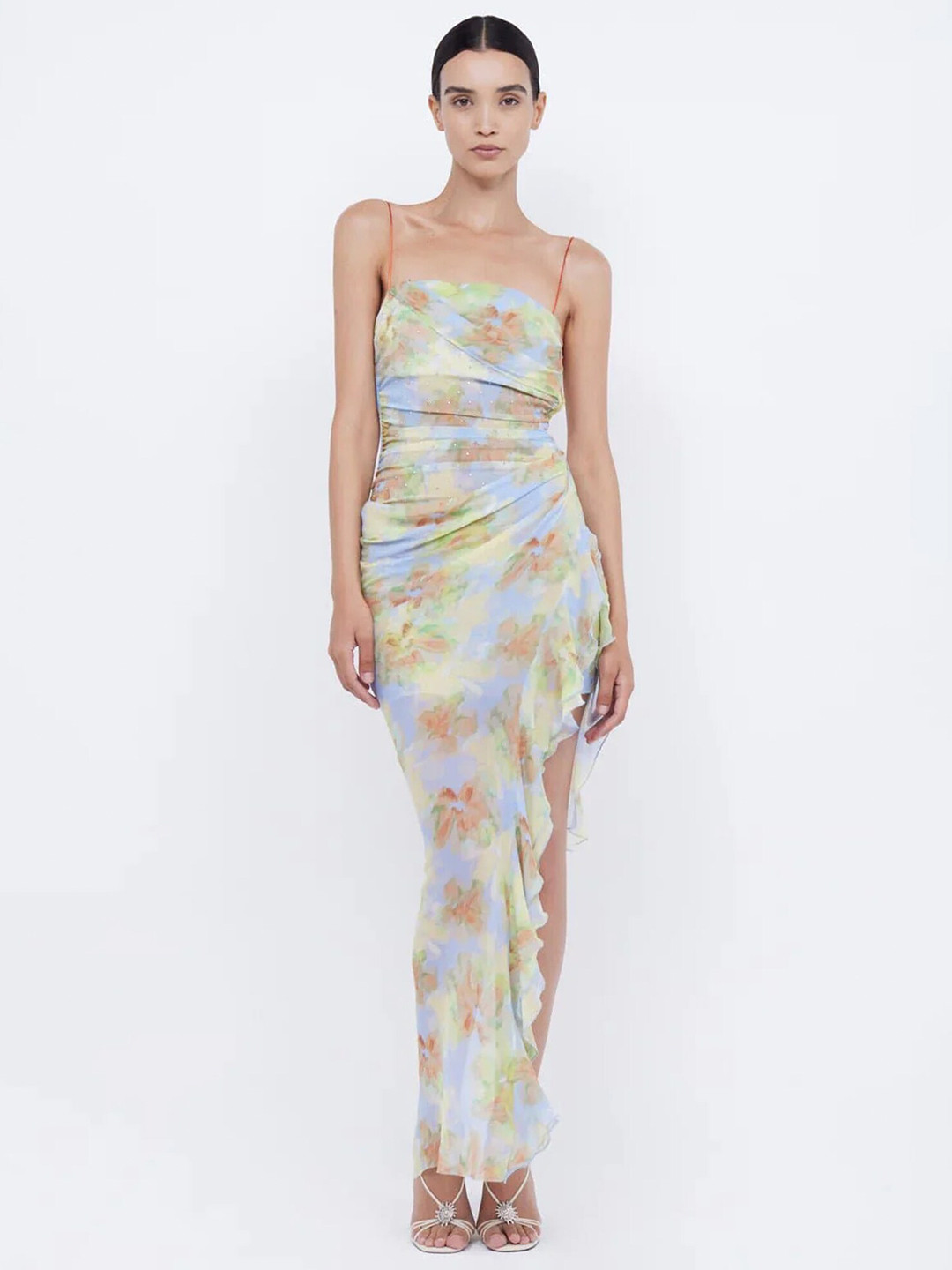 

LULU & SKY Floral Printed Shoulder Straps Maxi Dress, Yellow