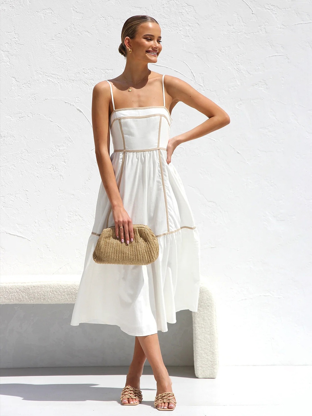 

LULU & SKY Shoulder Straps A-Line Midi Dress, White