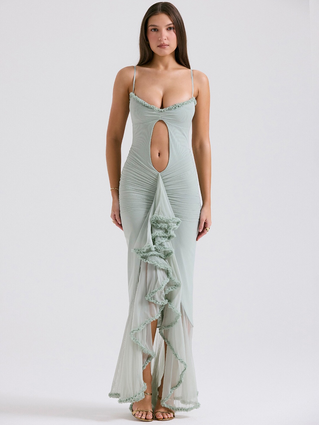 

LULU & SKY Shoulder Straps Gathered Maxi Dress, Green