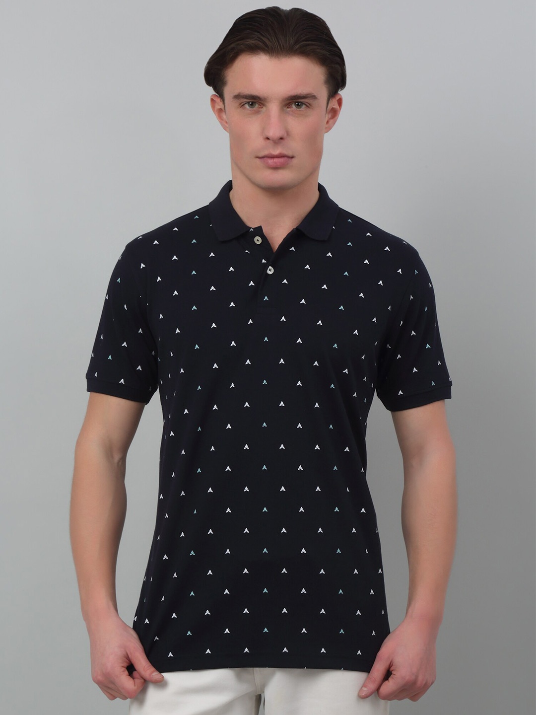 

Cantabil Geometric Printed Polo Collar T-shirt, Navy blue