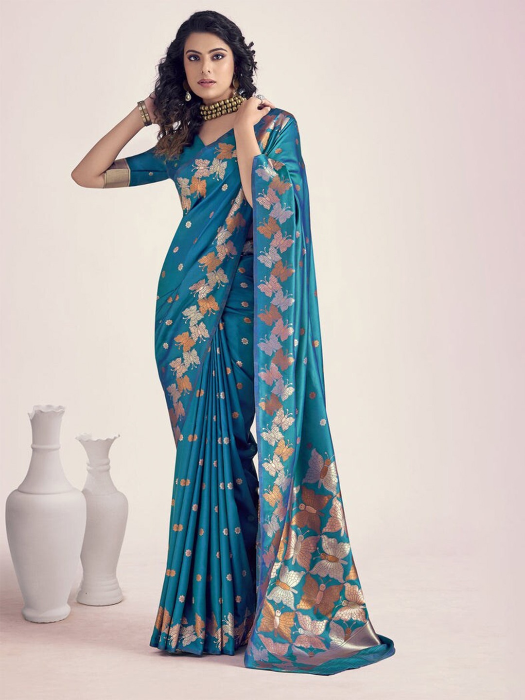 

MySilkLove Woven Design Zari Silk Blend Banarasi Saree, Teal