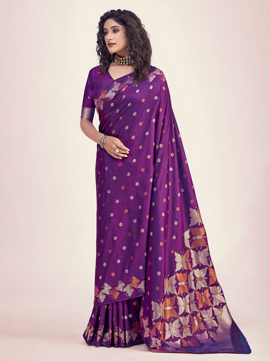 

MySilkLove Woven Design Silk Blend Banarasi Saree, Purple