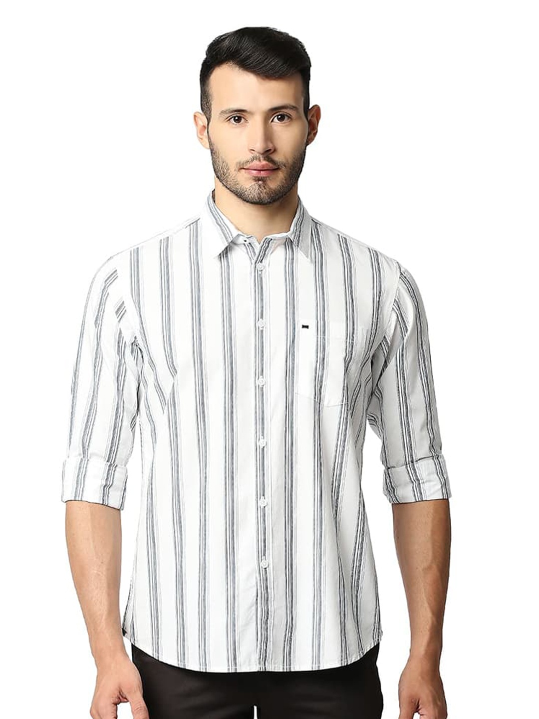

Basics Slim Fit Striped Cotton Casual Shirt, Blue