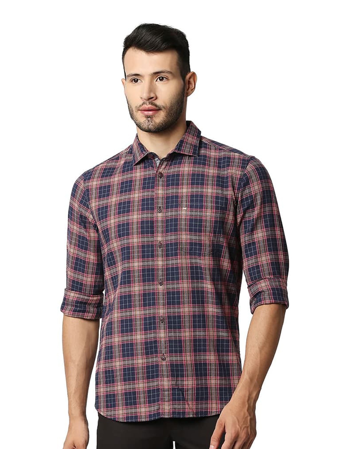 

Basics Slim Fit Checked Cotton Casual Shirt, Blue