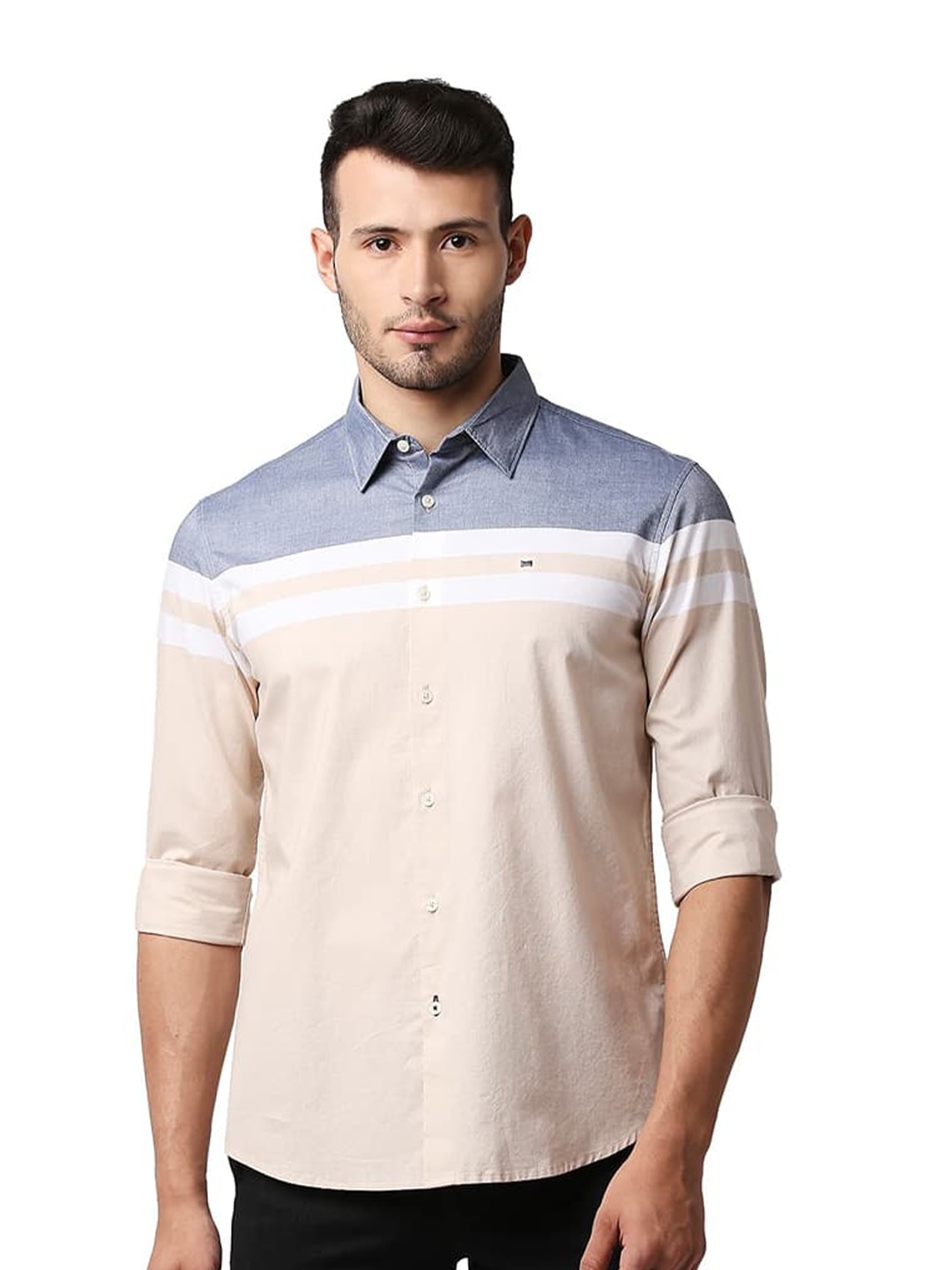 

Basics Slim Fit Oxford Engineering Weft Striped Shirt, Beige
