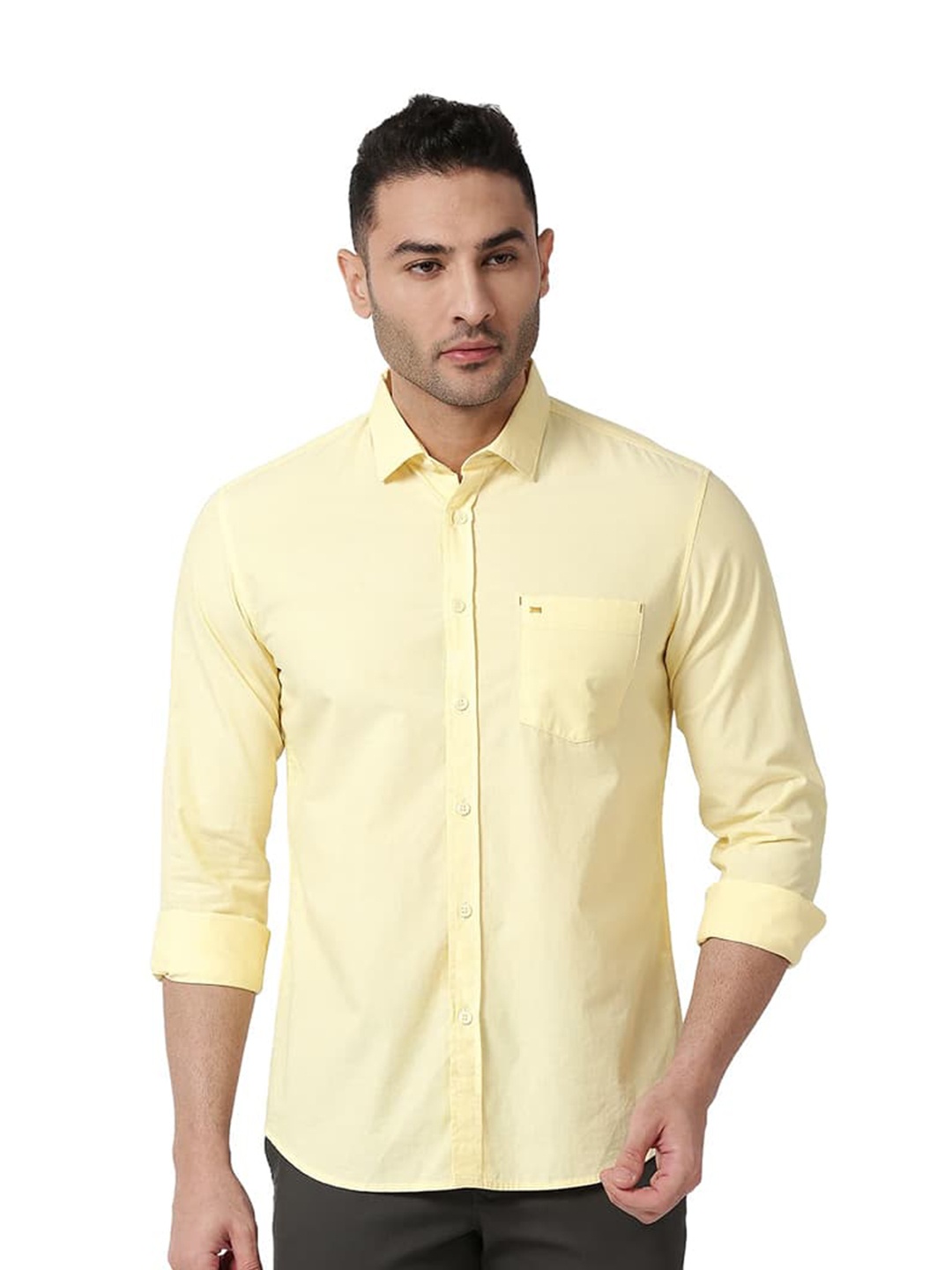 

Basics Slim Fit Spread Collar Cotton Casual Shirt, Yellow