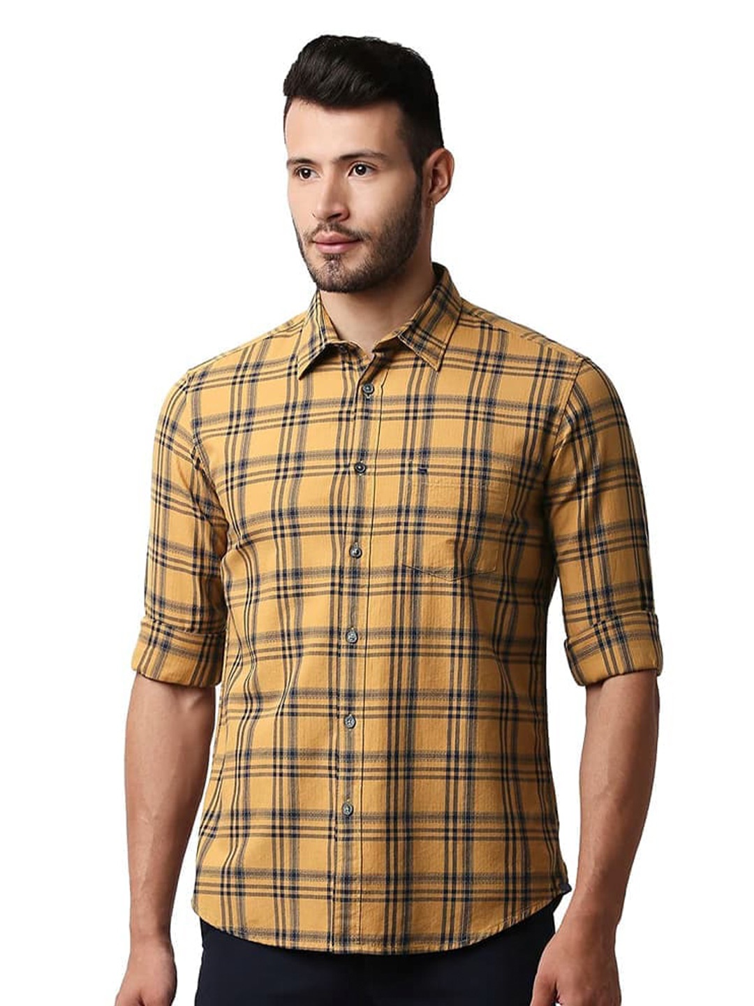 

Basics Slim Fit Tartan Checked Cotton Casual Shirt, Brown