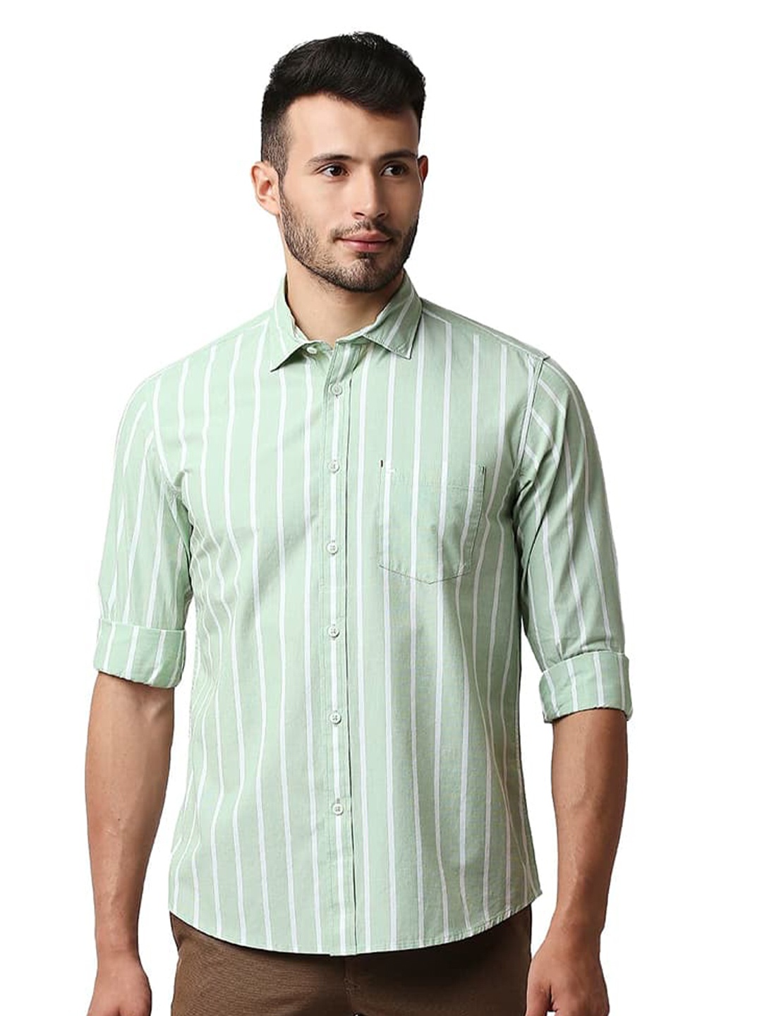 

Basics Slim Fit Fil-A-Fil Striped Cotton Shirt, Green