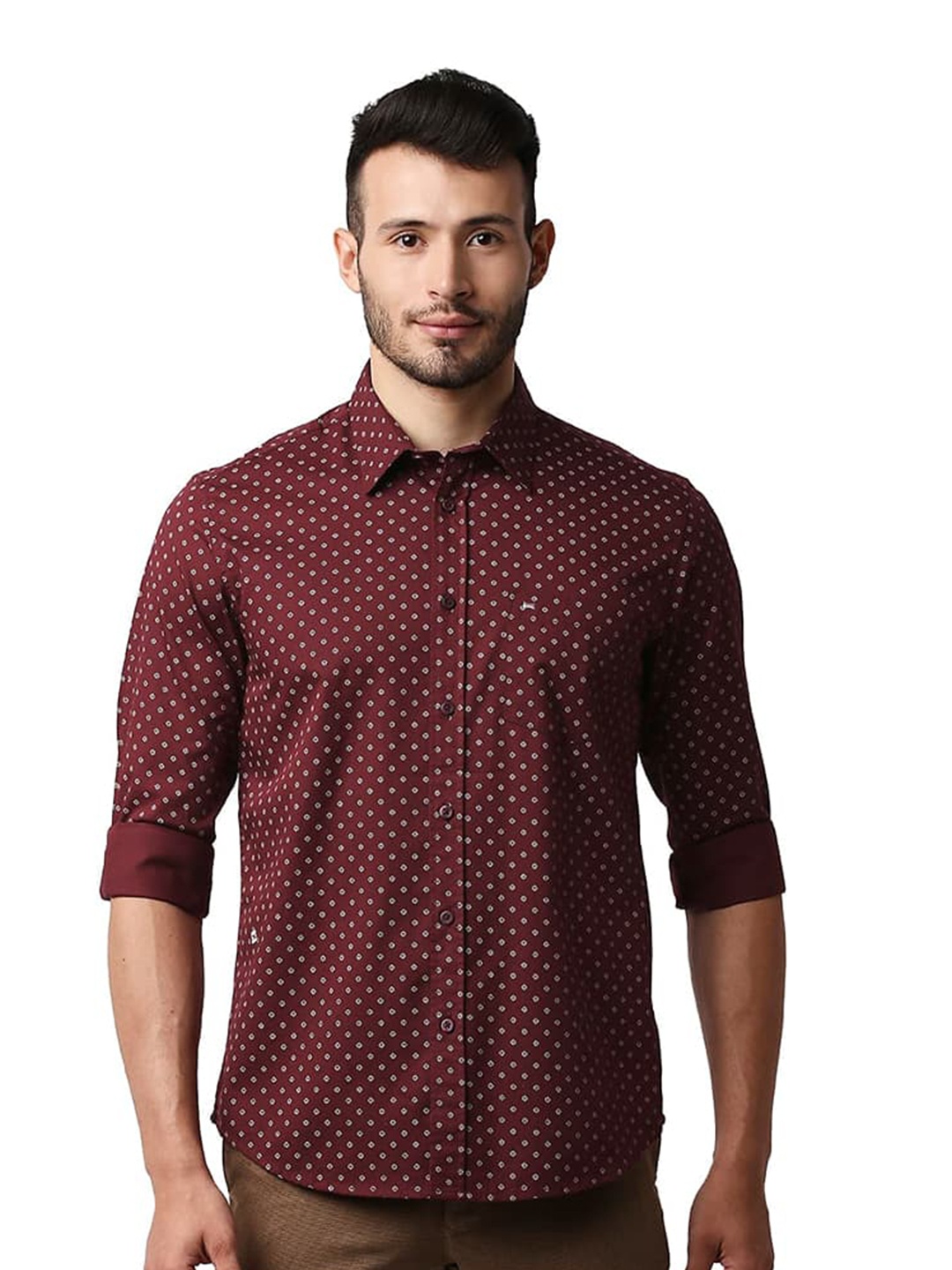 

Basics Slim Fit Micro Ditsy Printed Cotton Casual Shirt, Maroon