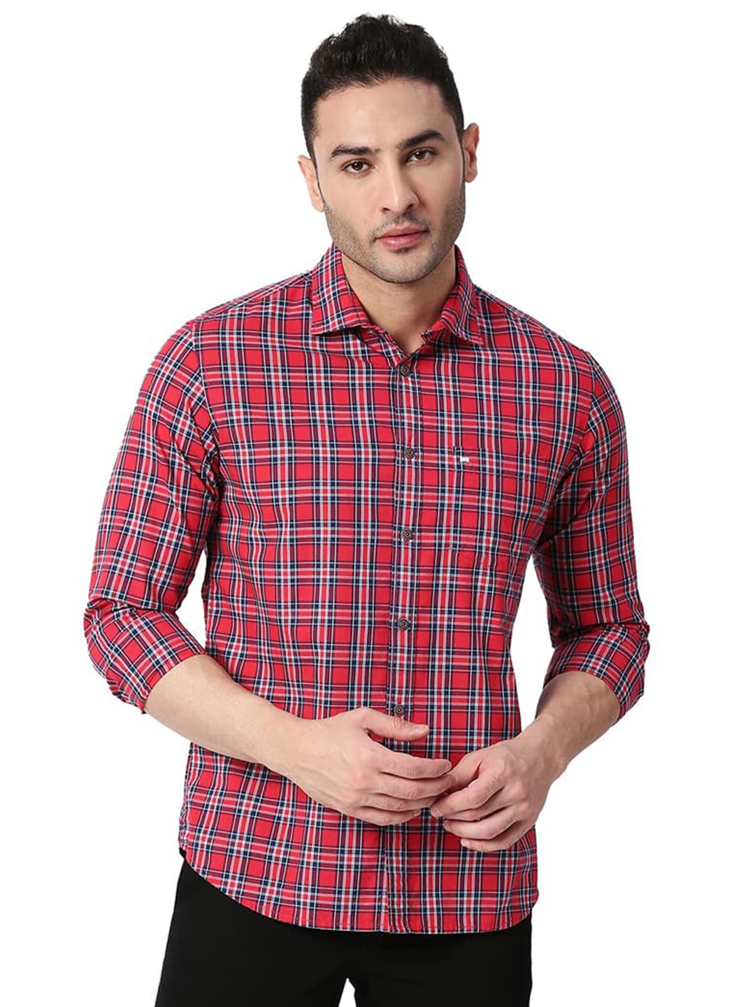 

Basics Slim Fit Tartan Checked Casual Shirt, Red