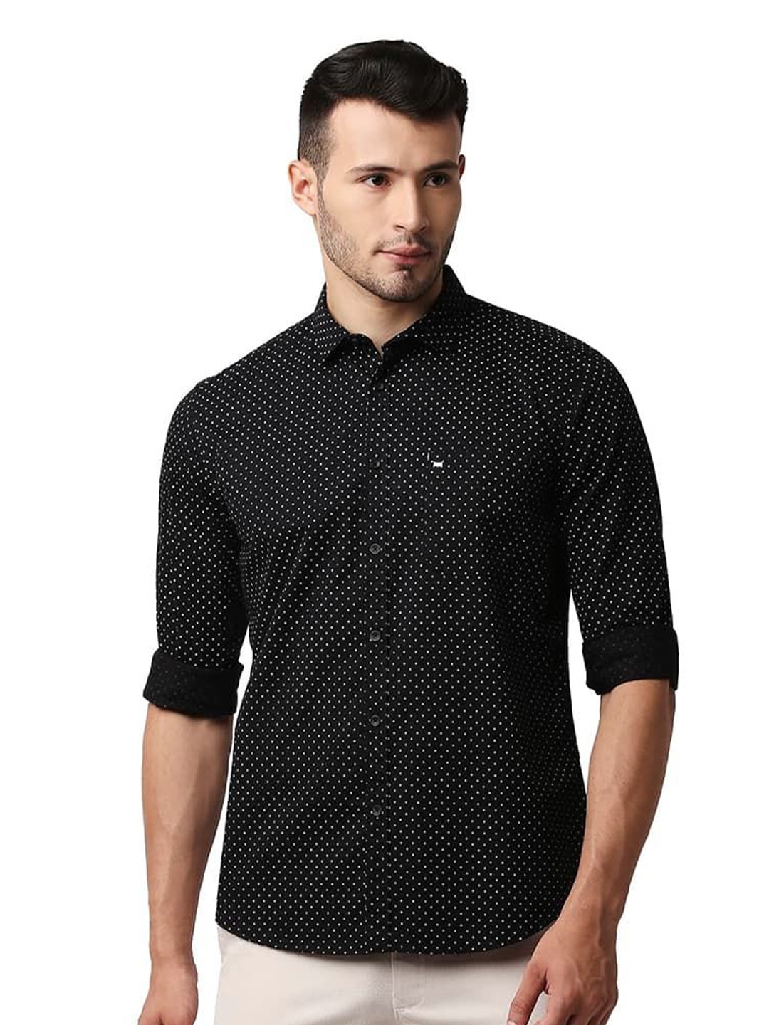 

Basics Slim Fit Micro Ditsy Printed Cotton Casual Shirt, Black