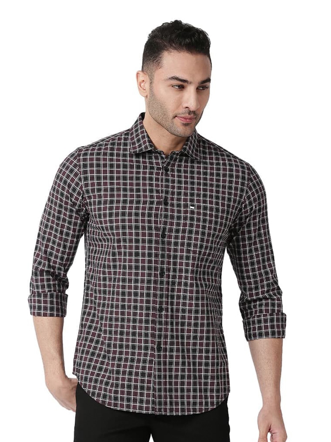 

Basics Slim Fit Checked Cotton Casual Shirt, Purple