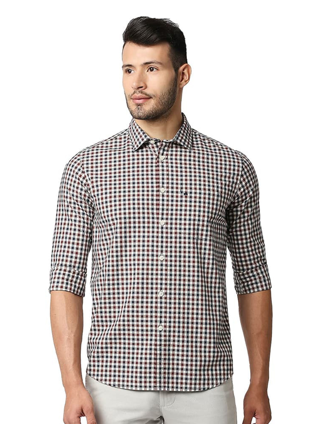 

Basics Slim Fit Gingham Checked Cotton Casual Shirt, Brown