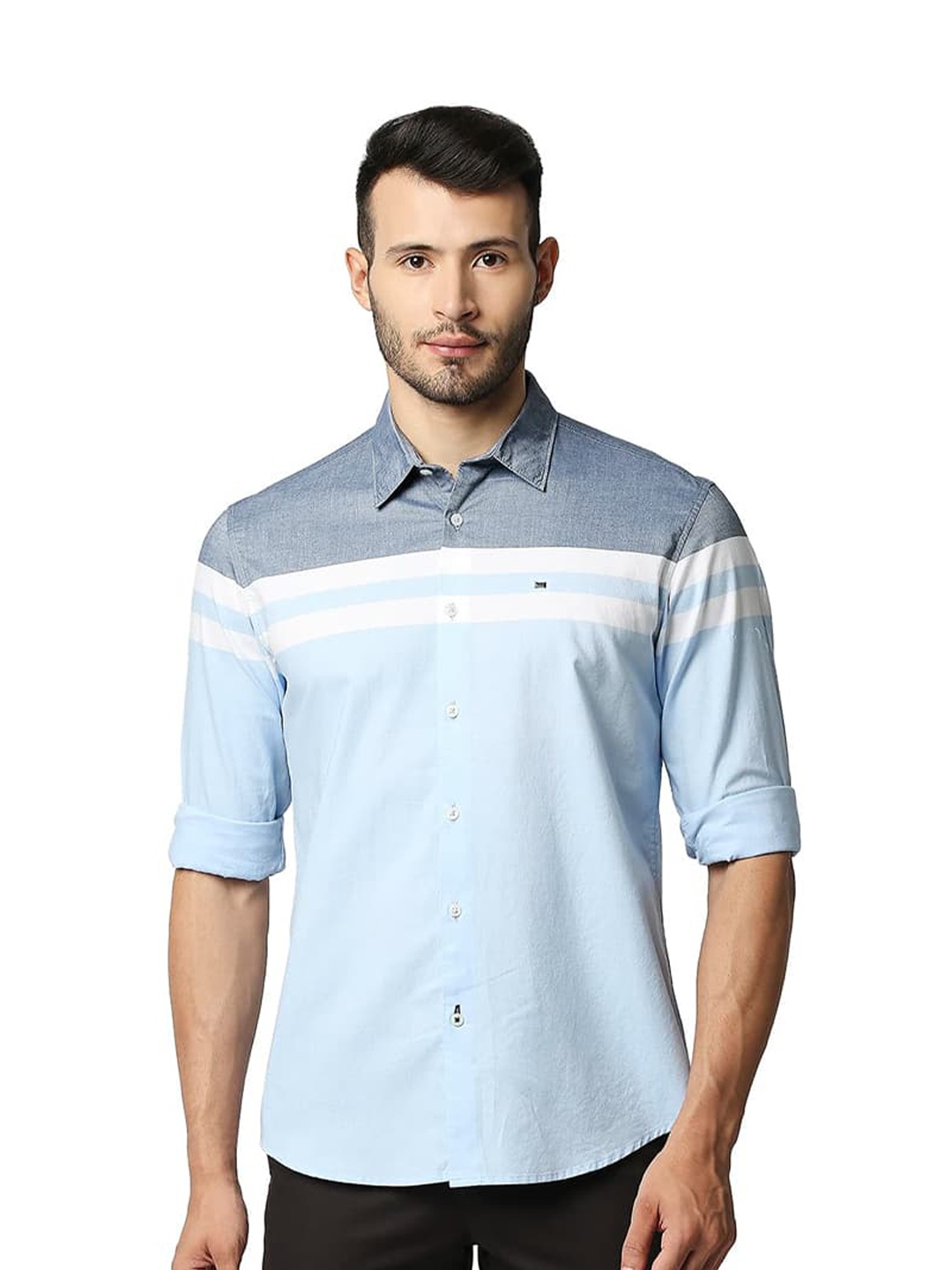

Basics Slim Fit Spread Collar Cotton Casual Shirt, Blue