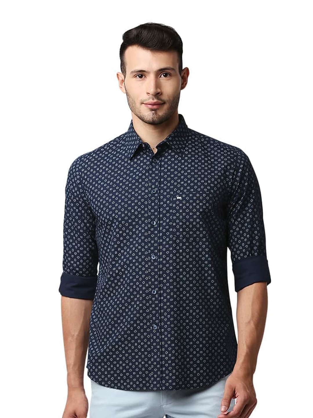 

Basics Slim Fit Micro Ditsy Printed Cotton Casual Shirt, Blue