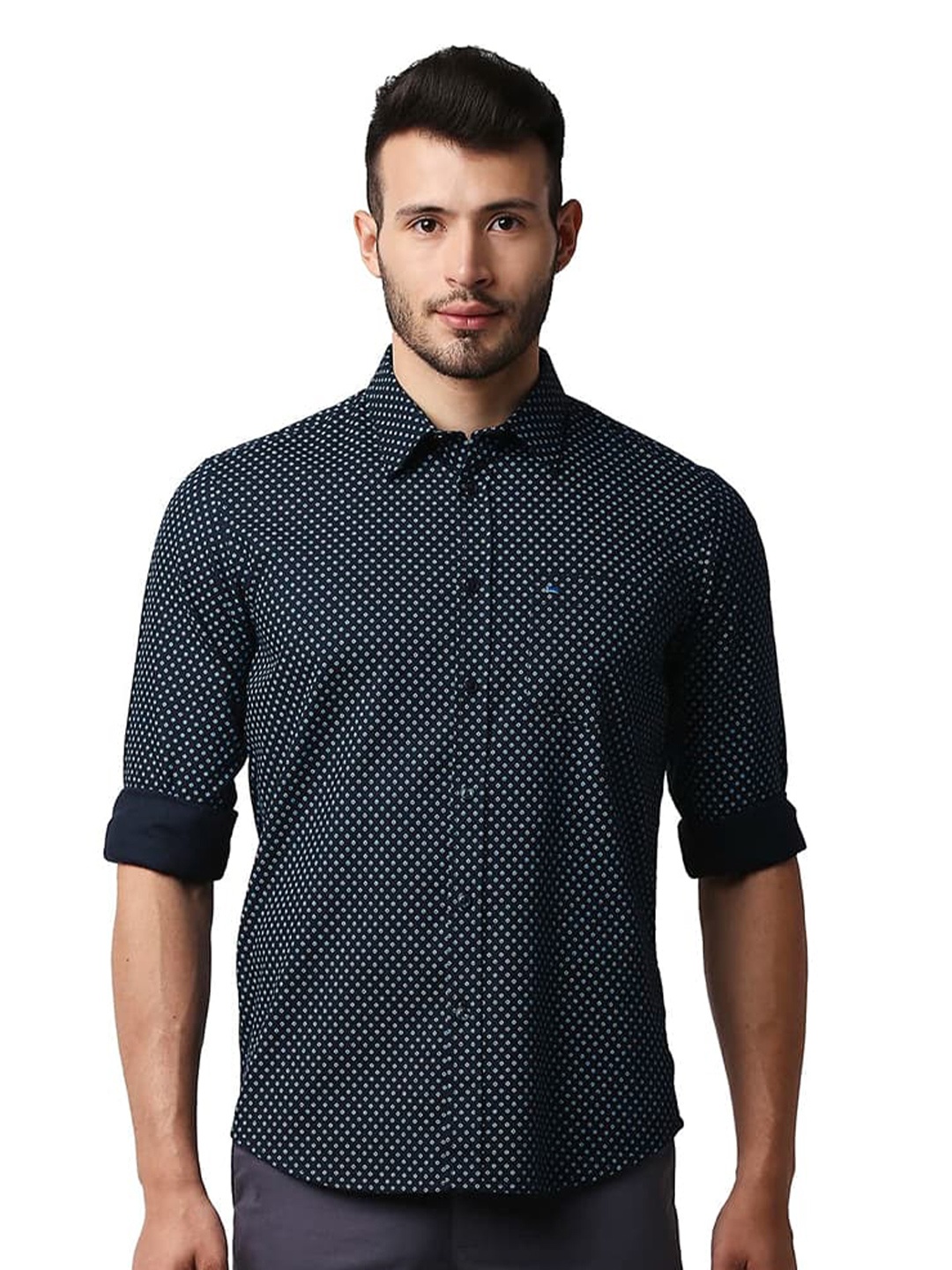 

Basics Slim Fit Micro Ditsy Printed Cotton Casual Shirt, Blue