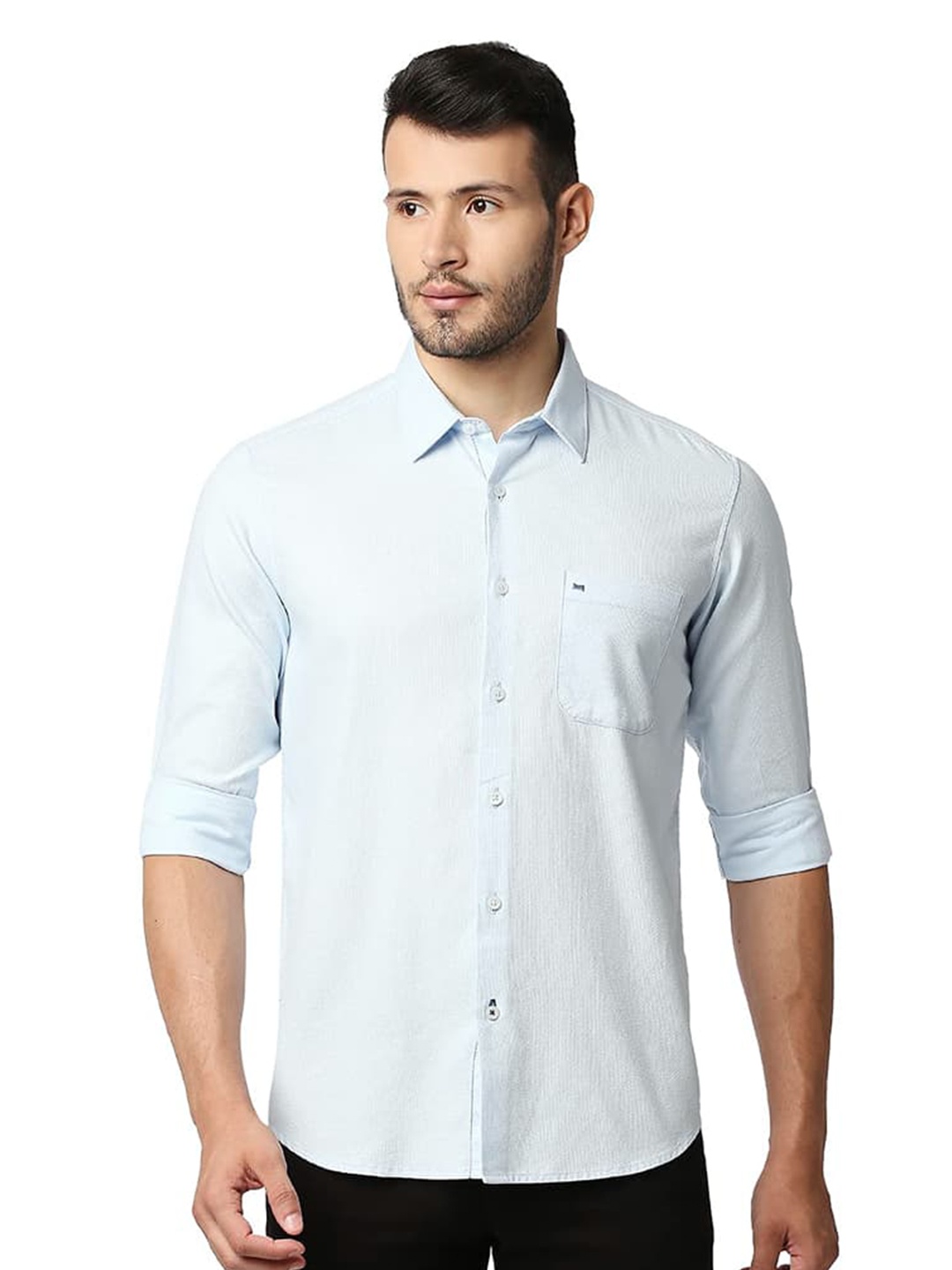 

Basics Slim Fit Spread Collar Cotton Casual Shirt, Blue