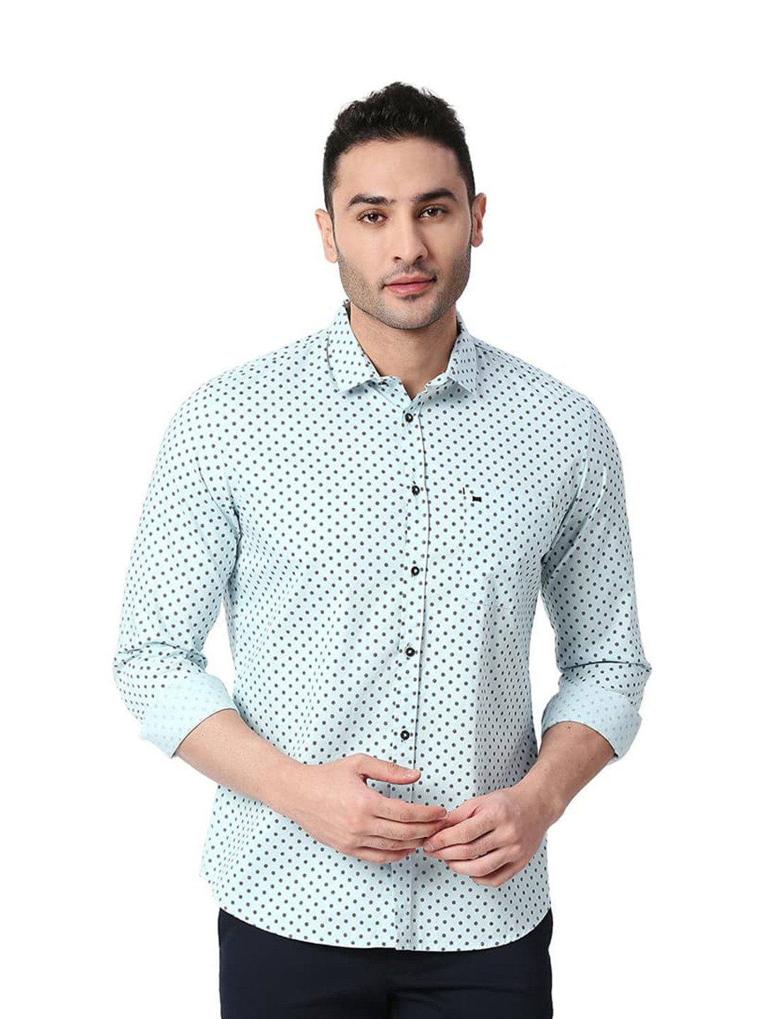 

Basics Slim Fit Geometric Printed Cotton Casual Shirt, Blue