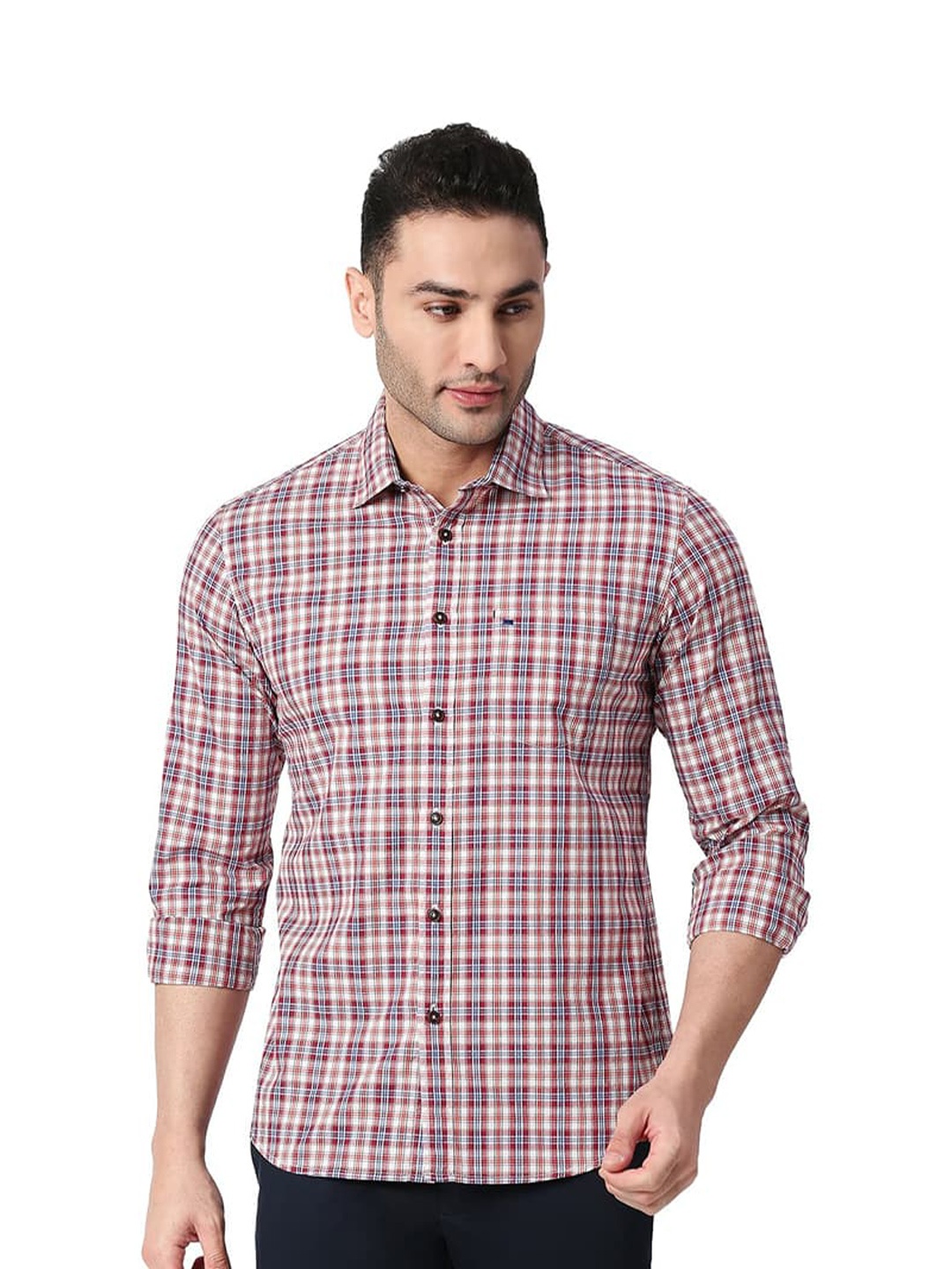 

Basics Slim Fit Tartan Checked Cotton Casual Shirt, Red